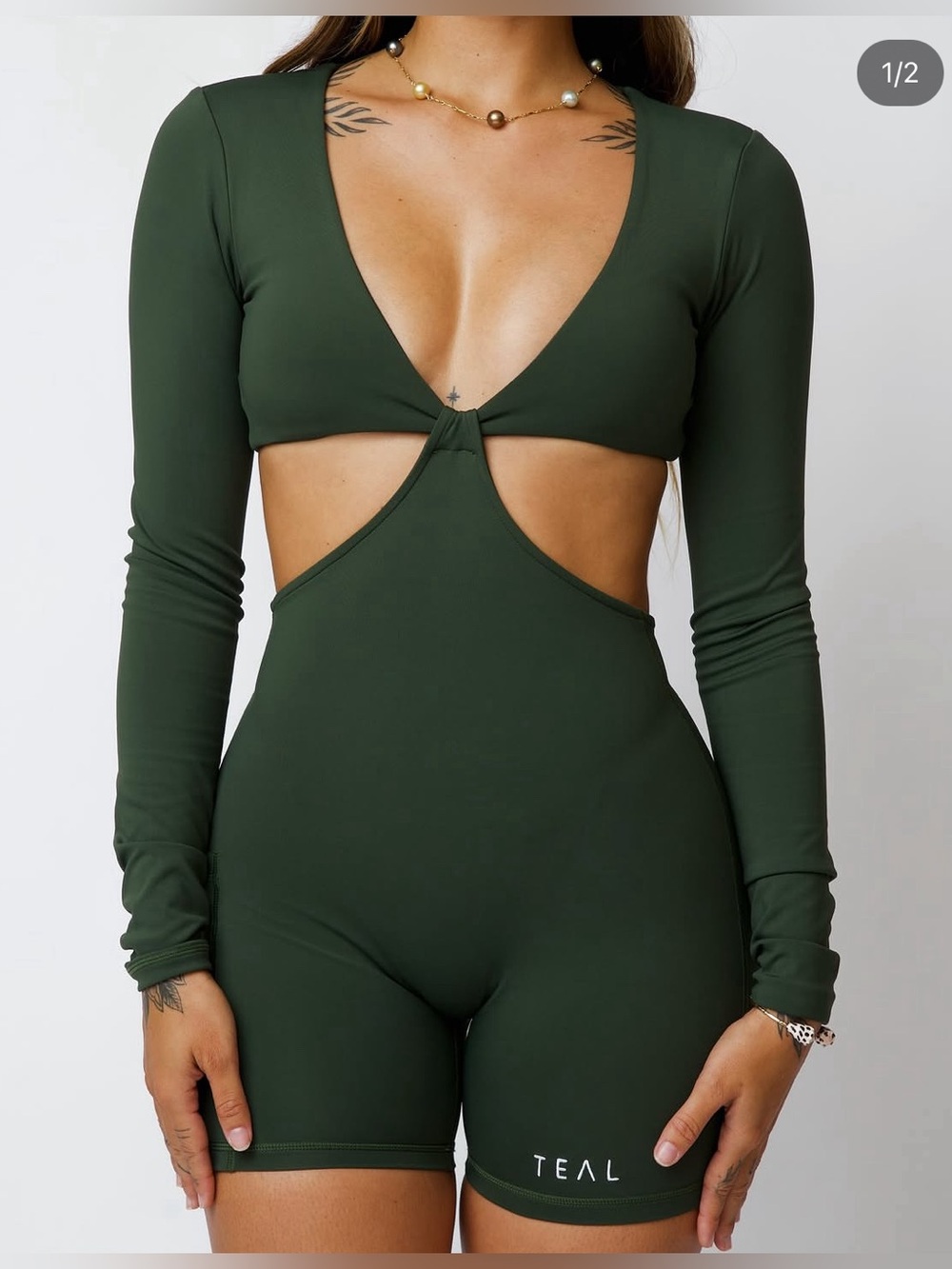 Active By Teal -  Small Tiyana Long Sleeve jumpsuit in Olive Green
